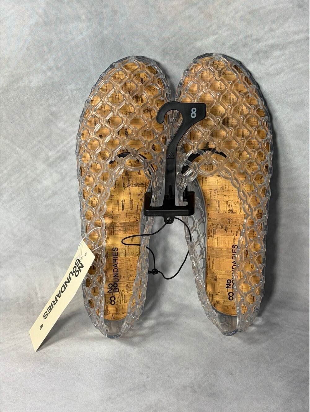 No Boundaries Women’s Size 8 Clear Caged Jelly Flats Memory Foam Cork Look NWT